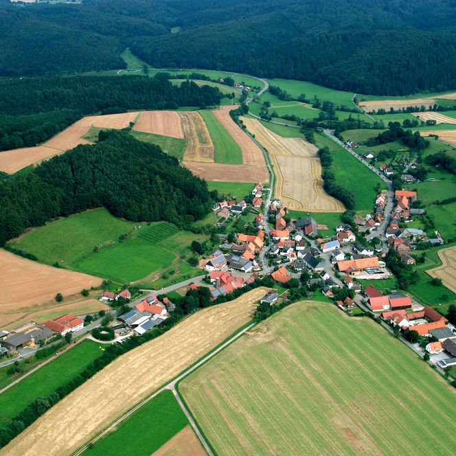 Luftbild: Der Ortsteil Neudorf in der Gemeinde Diemelstadt
