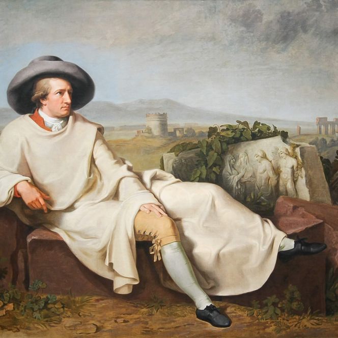 Das Foto zeigt Heinrich Wilhelm Tischbeins bekannte Gemälde von Goethe in Italien.