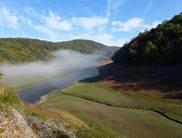 Die Wanderung „Bäume können sich nicht begegnen – aber Menschen“ besticht durch den Ausblick auf das herbstliche Buchenmeer und die Banfebucht mit dem zum Fluss gewordenen Edersee im Tal (Foto: Rita Wilhelmi)