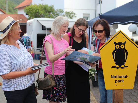 Am Infostand des Nationalparks Kellerwald-Edersee gibt es während des Heideblütenfestes Informationen über das Schutzgebiet, die zahlreichen Fahrrad- und Wanderrouten – samt Kartenmaterial zur Orientierung im Reich der urigen Buchen und Eichen (Foto: Nati